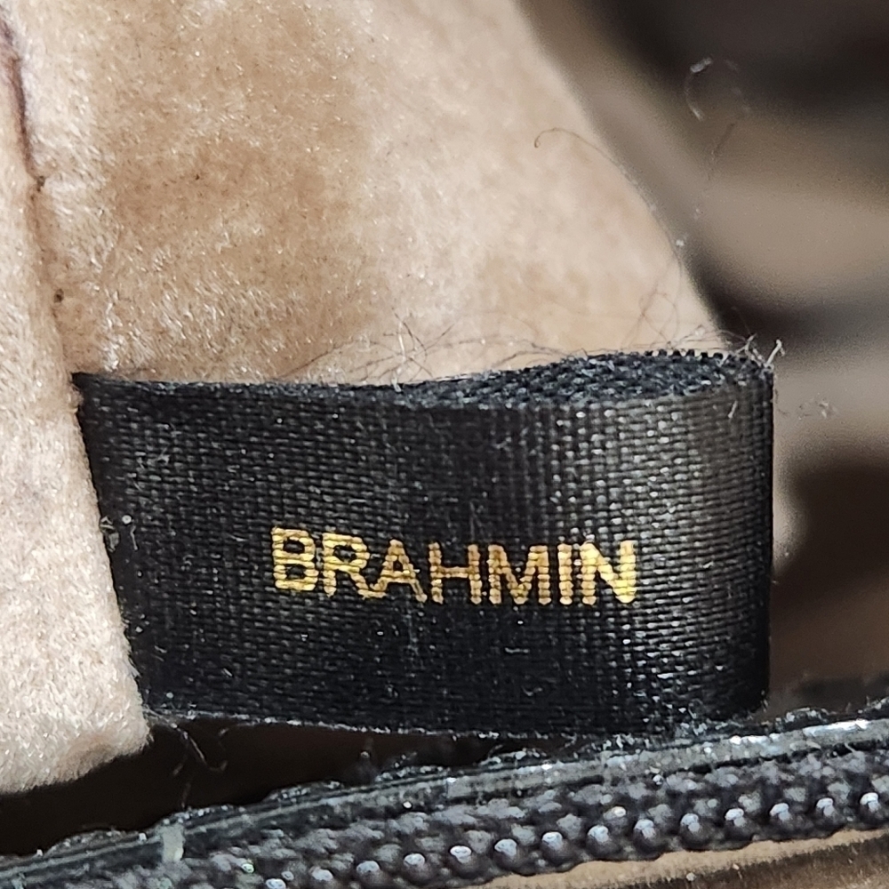 BRAHMIN Vintage Genuine Leather Croco Satchel Bag, Black/Brown, Women's OS - Picture 7 of 15